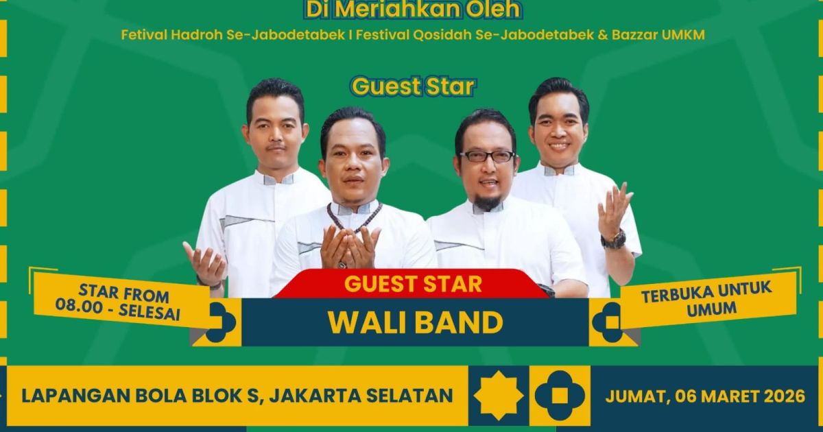 Malahayati Fest Ramadhan 2026 digelar di Lapangan Blok S Jakarta Selatan dengan menghadirkan Wali Band, bazaar UMKM, serta apresiasi khusus bagi guru ngaji. (Foto: ist)