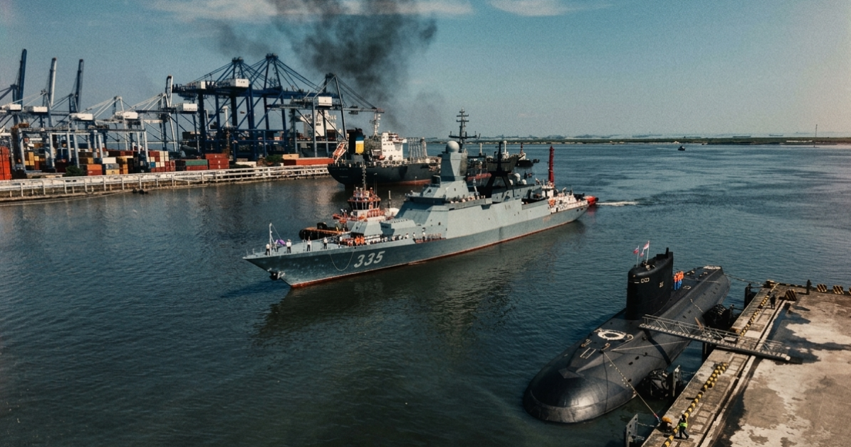 Korvet Gromky-335 dan kapal selam Petropavlovsk-Kamchatsky B-274 milik Armada Pasifik Rusia saat bersandar di Dermaga IKT eks Presiden, Tanjung Priok, Jakarta Utara, Minggu (29/3/2026). [Foto: TNI AL]