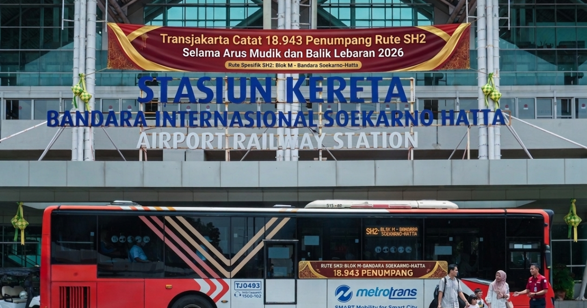 Ilustrasi armada Transjakarta rute SH2 Blok M–Bandara Soekarno-Hatta. [Foto: Ilustrasi AI]