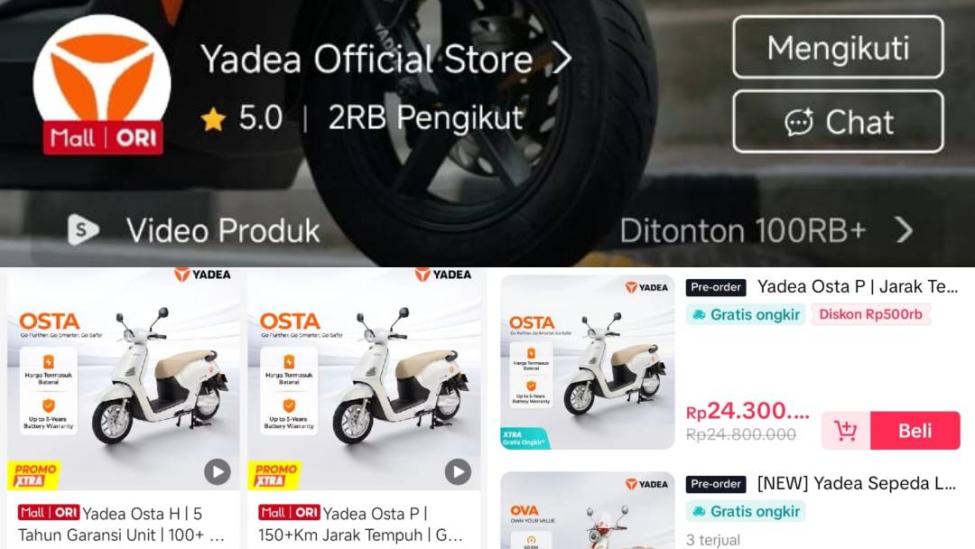 Yadea Osta Kini Mudah Diakses Konsumen Lewat E-commerce Resmi, Lengkap dengan Promo Subsidi