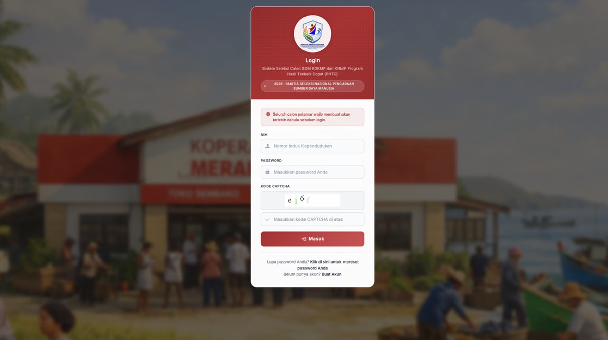 Foto: Sistem Seleksi Calon SDM KDKMP dan KNMP Program Hasil Terbaik Cepat (PHTC). (Tangkapan layar)
