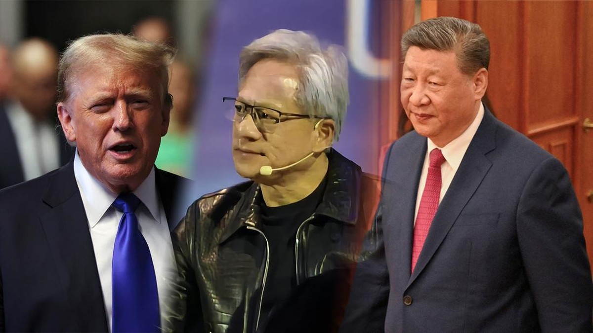 Foto: Foto kolase Donald Trump,  Jensen Huang, dan Xi Jinping. (CNBC Indonesia)