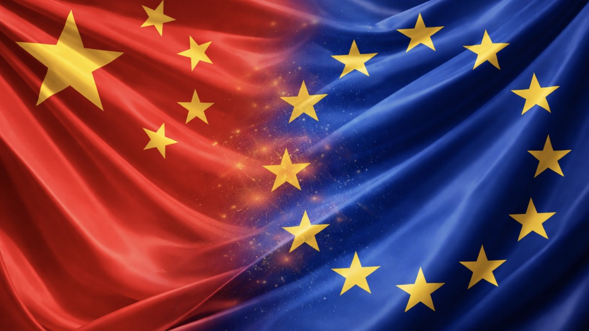 Foto: Foto Kombinasi Bendera China dan Bendera EU. (Ist)
