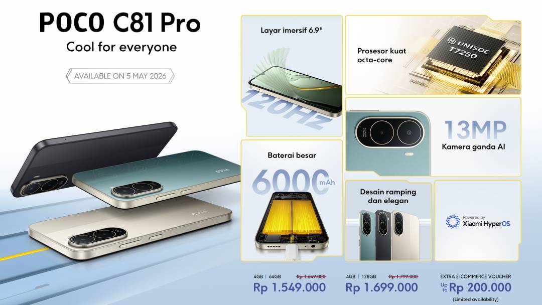 POCO C81 Pro 2026 Resmi Meluncur: Kombinasi Harga Terjangkau dan Spesifikasi Andal untuk Pengguna Aktif