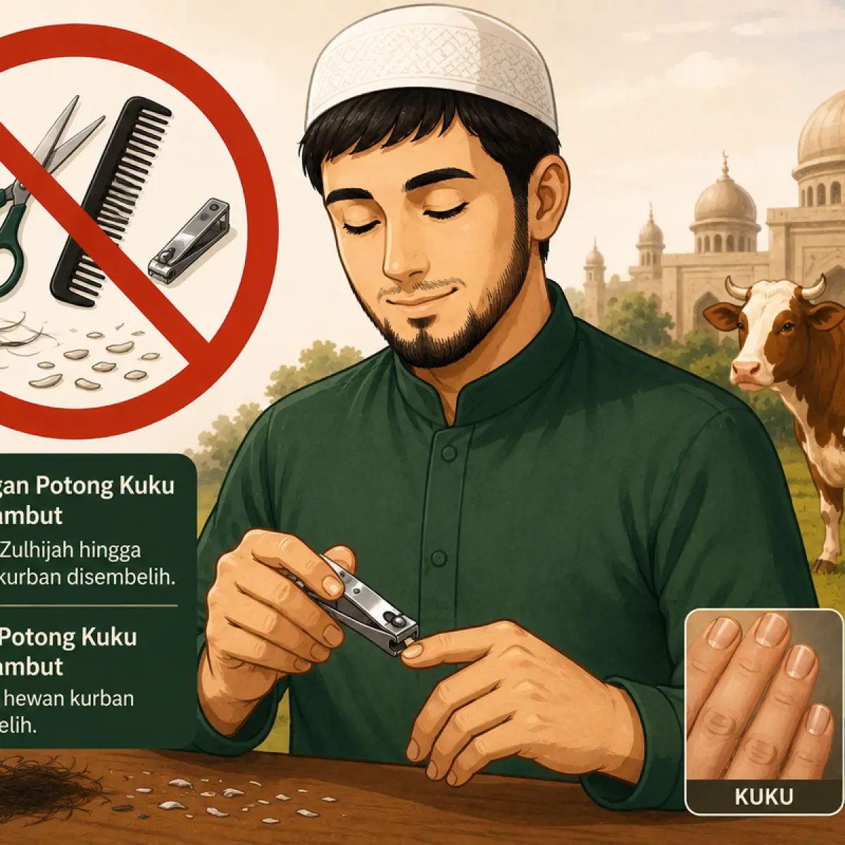 Batas waktu potong kuku dan rambut sebelum Idul Adha 2026 bagi shohibul qurban dimulai sejak 1 Zulhijah hingga hewan kurban disembelih.(Ilustrasi ini dibuat dengan AI.)