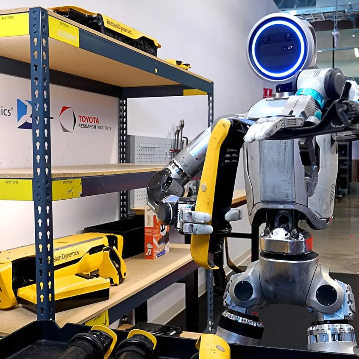tangan memegang smartphone bodi mengkilap berpola 3D Dynamic Glow close up (Foto: Bostondynamics)