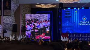 Presiden Prabowo Subianto menghadiri Musyawarah Nasional (Munas) XVIII Himpunan Pengusaha Muda Indonesia (Hipmi) di Lampung, Rabu (10/6/2026). (Eva Safitri/detikcom)