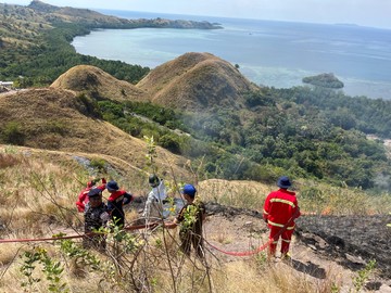 Petugas memadamkan api di lahan terbuka Bukit Sylvia Labuan Bajo, Manggarai Barat, NTT, Kamis (11/6/2026) (Dok. Satpol PP Manggarai Barat)