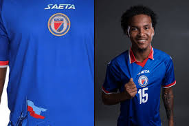 Haiti's original World Cup kit, with flag (left) and the one they will wear now at the tournament (right) Saeta/Getty Images