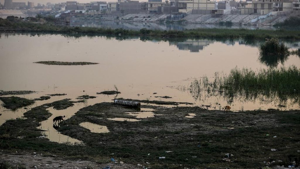 Foto: Suasana Sungai Tigris di Baghdad Irak. Negara yang sangat terdampak oleh perubahan iklim, telah dilanda kekeringan dan curah hujan rendah selama bertahun-tahun. (AFP/AHMAD AL-RUBAYE)
