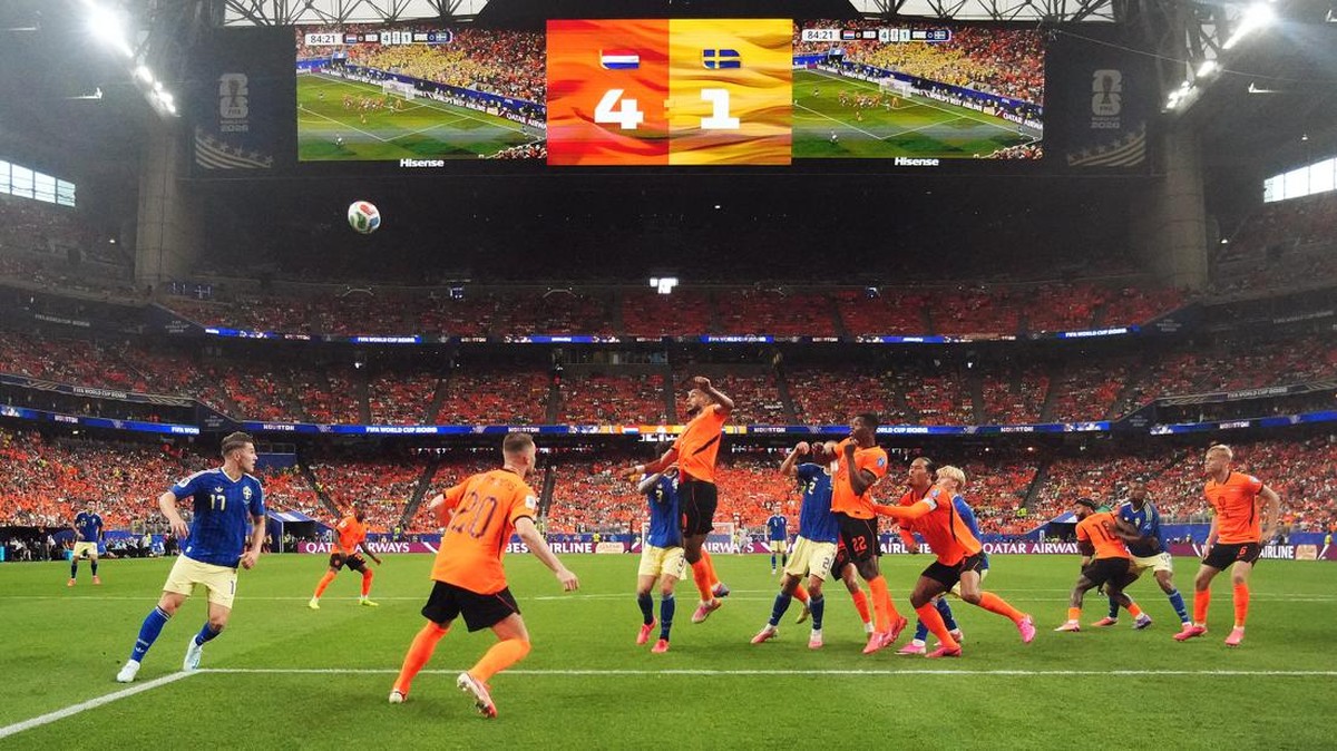Foto: Belanda berhasil mengalahkan Swedia dengan skor telak 5-1 dalam laga Piala Dunia 2026 di Houston, Minggu (21/6/2026) dini hari WIB. (REUTERS/Phil Noble)