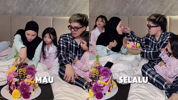 Aurel Hermansyah mengunggah momen bahagiannya saat merayakan ulang tahun. Ia diberikan kejutan kue oleh suami dan dua putrinya. Foto: Instagram/@aurelie.hermansyah