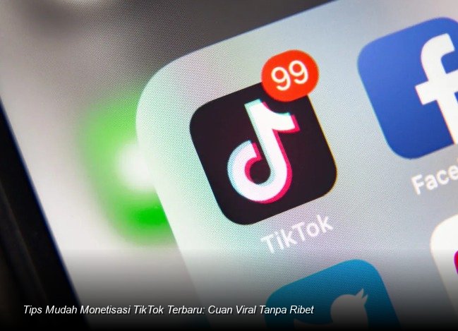 Ilustrasi smartphone menampilkan antarmuka TikTok dengan notifikasi pendapatan yang meningkat pesat, menunjukkan kesuksesan monetisasi konten viral.