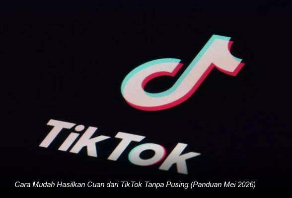 Ilustrasi smartphone menampilkan antarmuka TikTok dengan notifikasi saldo penghasilan yang bertambah besar.