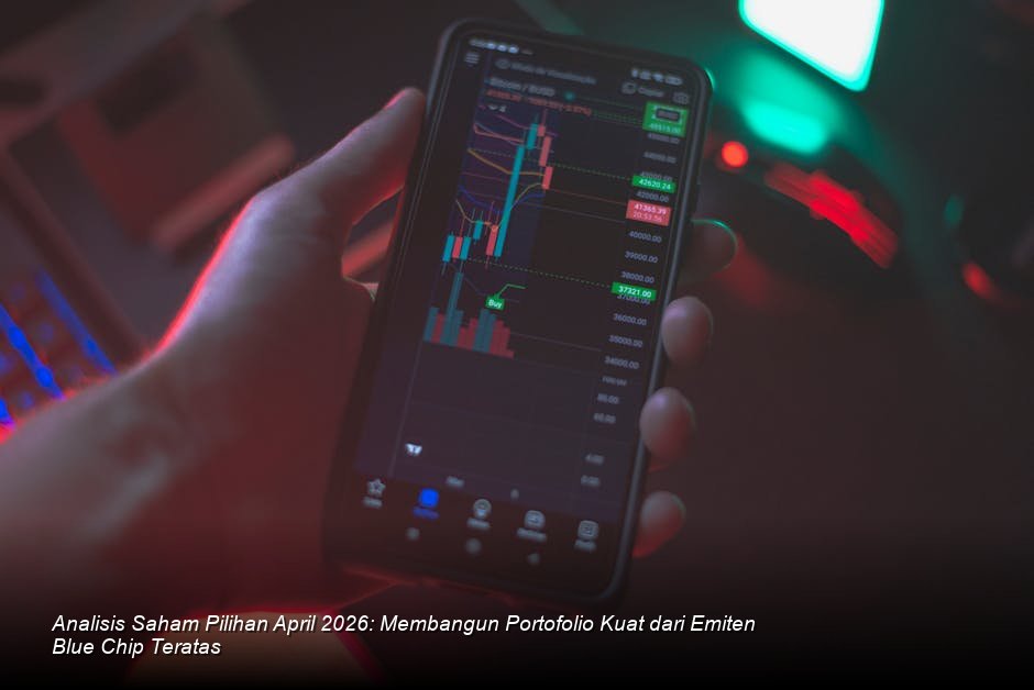 Suasana modern ruang *trading floor* dengan layar monitor menampilkan grafik *candle-stick* berwarna hijau yang menunjukkan tren kenaikan harga saham yang stabil.